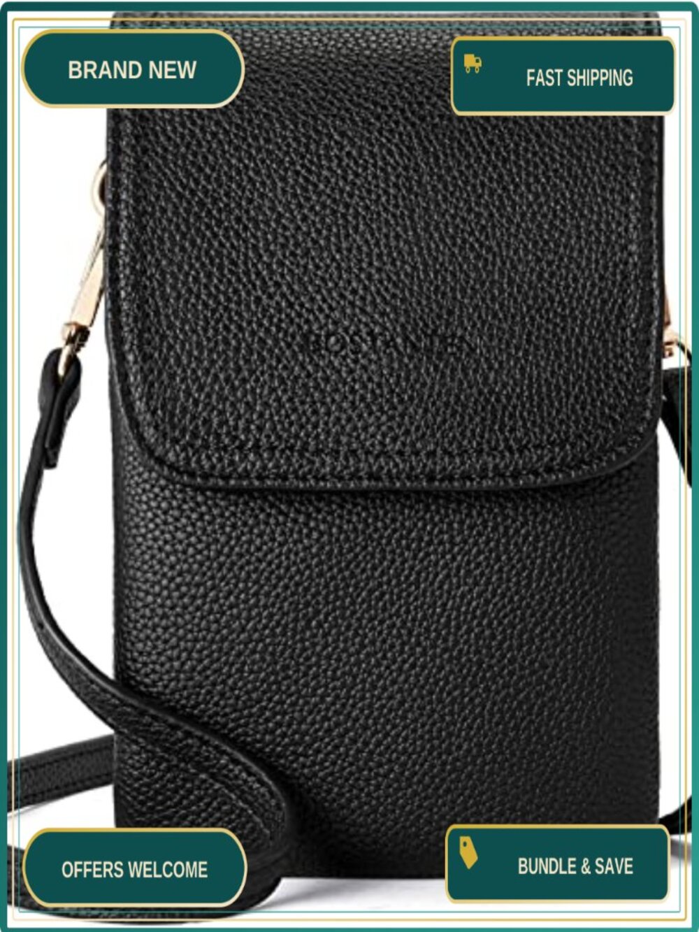 Small Crossbody Bag Vegan Leather Cell Phone Purse Triple Compartment